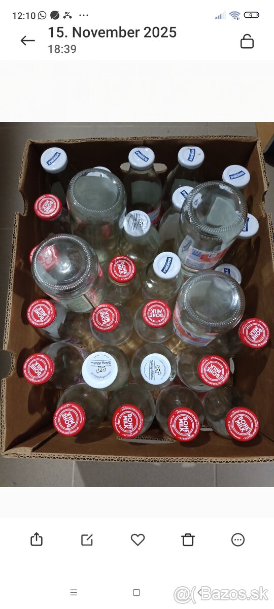 Sklenené fľaše od mlieka