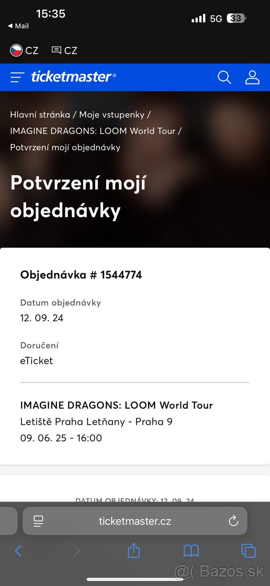 3 vstupenky na Imagine dragons 9.6.2025 Praha, státie