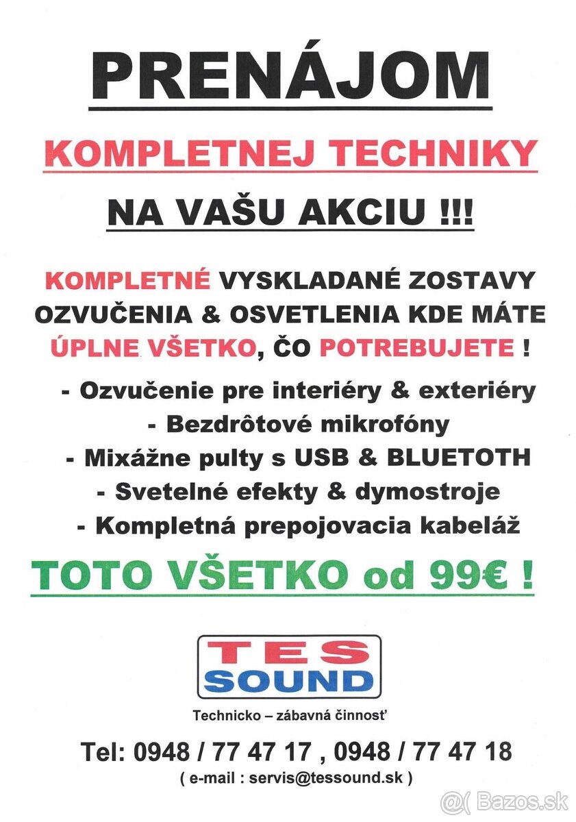 PRENÁJOM OZVUČENIA & OSVETLENIA NA VAŠU AKCIU