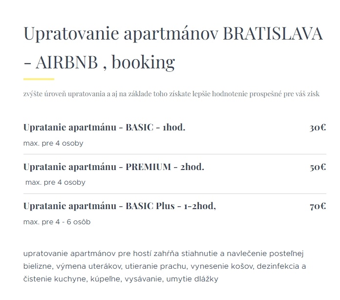 Upratovanie AIRBNB - Bratislava