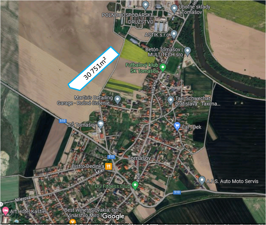 Predaj pozemku 30 751 m² v blízkosti zastavaného územia v ob