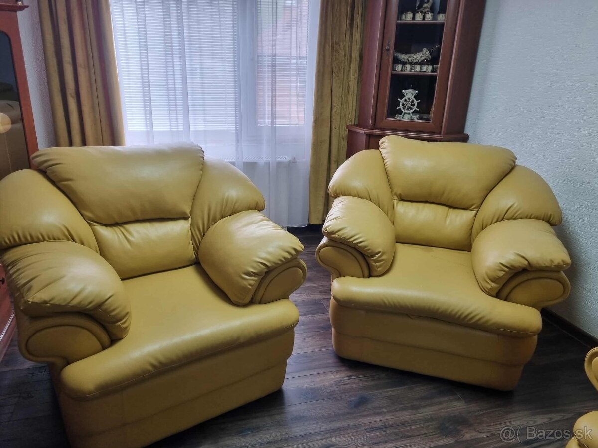 Koženy gauč + 2 kresla