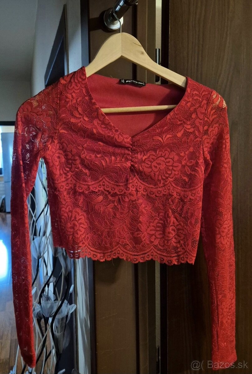 Croptop dlhý rukáv čipkovaný