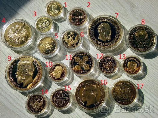 Kolekce Ruské zlaté Ruble. Kopie. 17ks