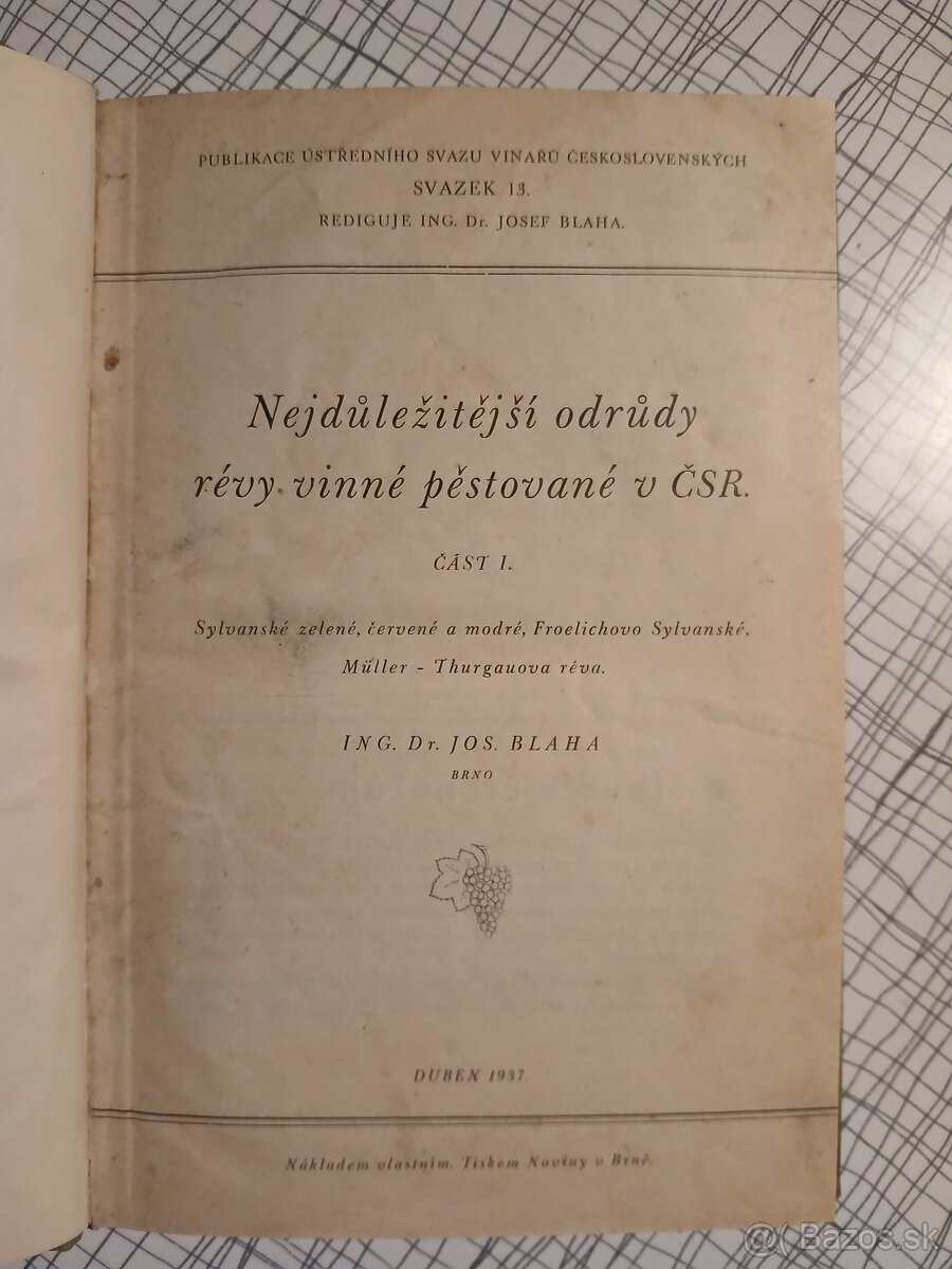 Starozitna kniha o vinarstve v Ceskoslovensku