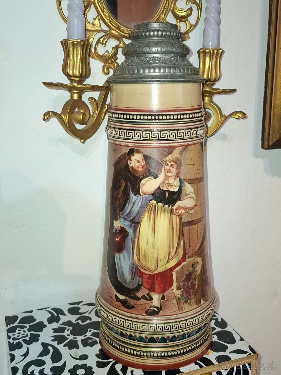 Predám starý velký krígeľ v:38cm 3L značený glazurovaná kame