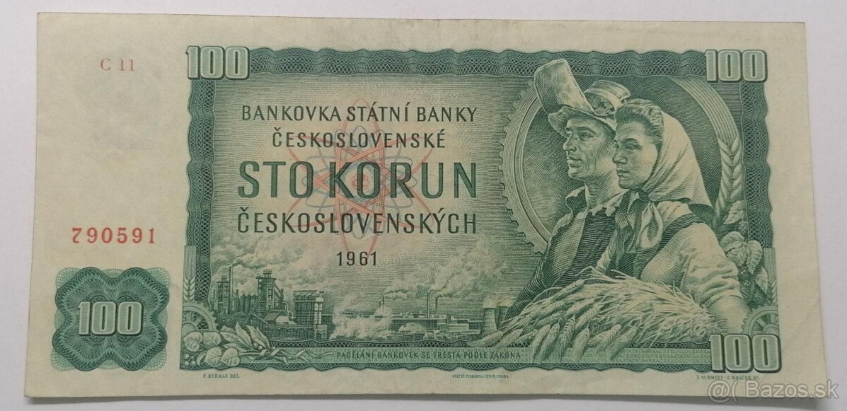 100 Kčs 1961 vzácna séria C