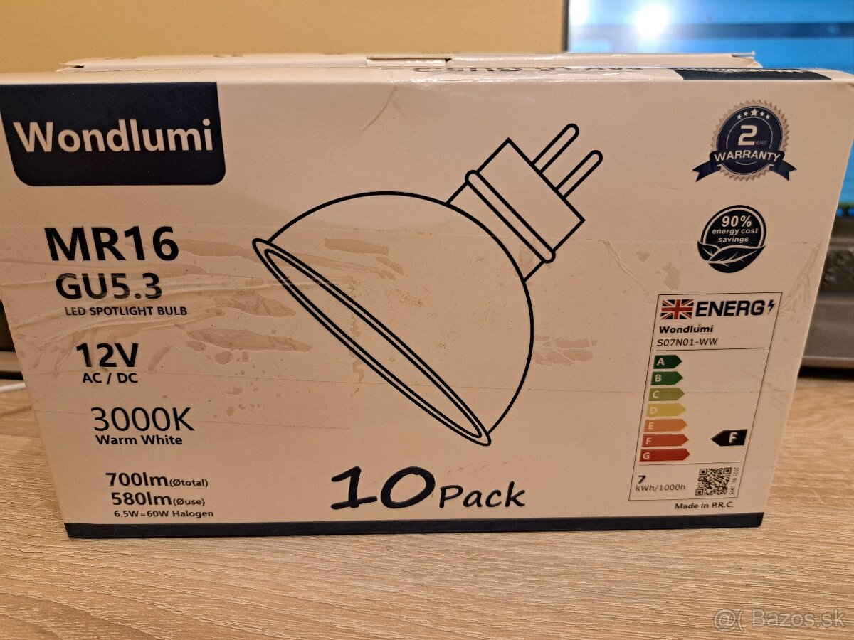 LED žiarovky Wondlumi: 2x10ks 3000K, MR16, GU 5.3