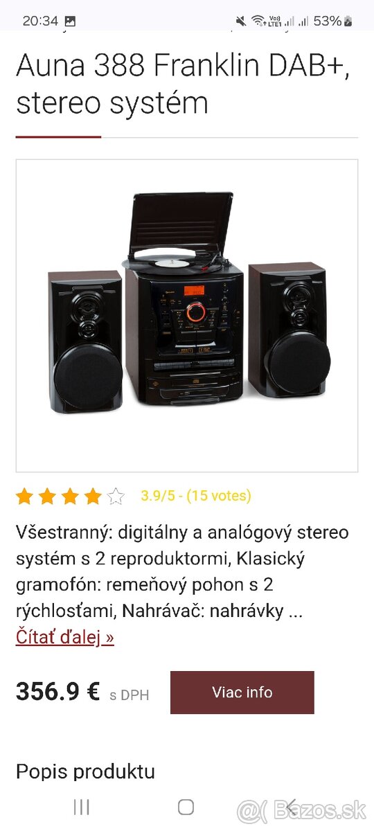 Ponúkam na predaj Auna 388 Franklin Dab+, Stereo systém.