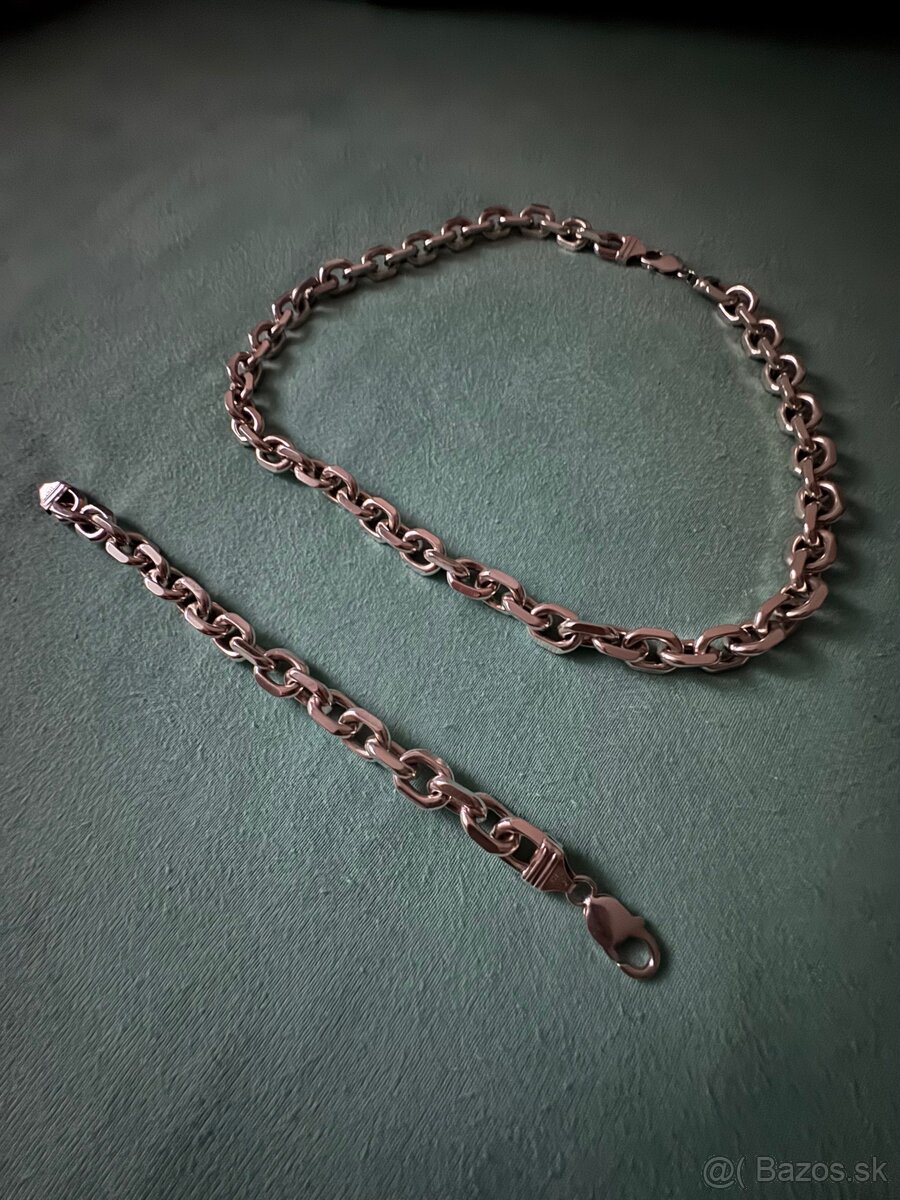 Strieborná retiazka a náramok vzor pilka