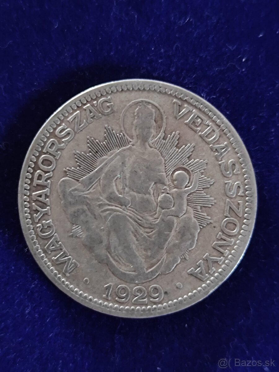 2 pengo 1929 Maďarsko strieborná minca