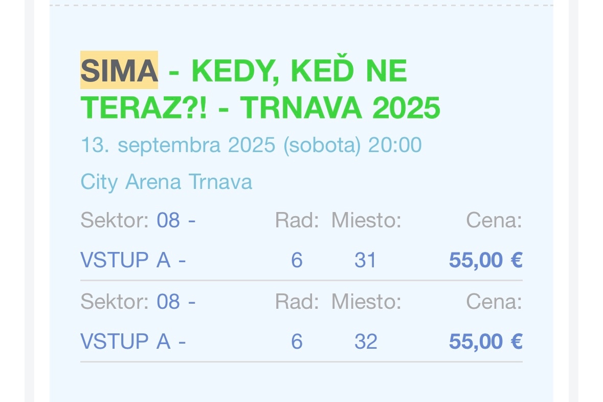 Predám lístky na Simu