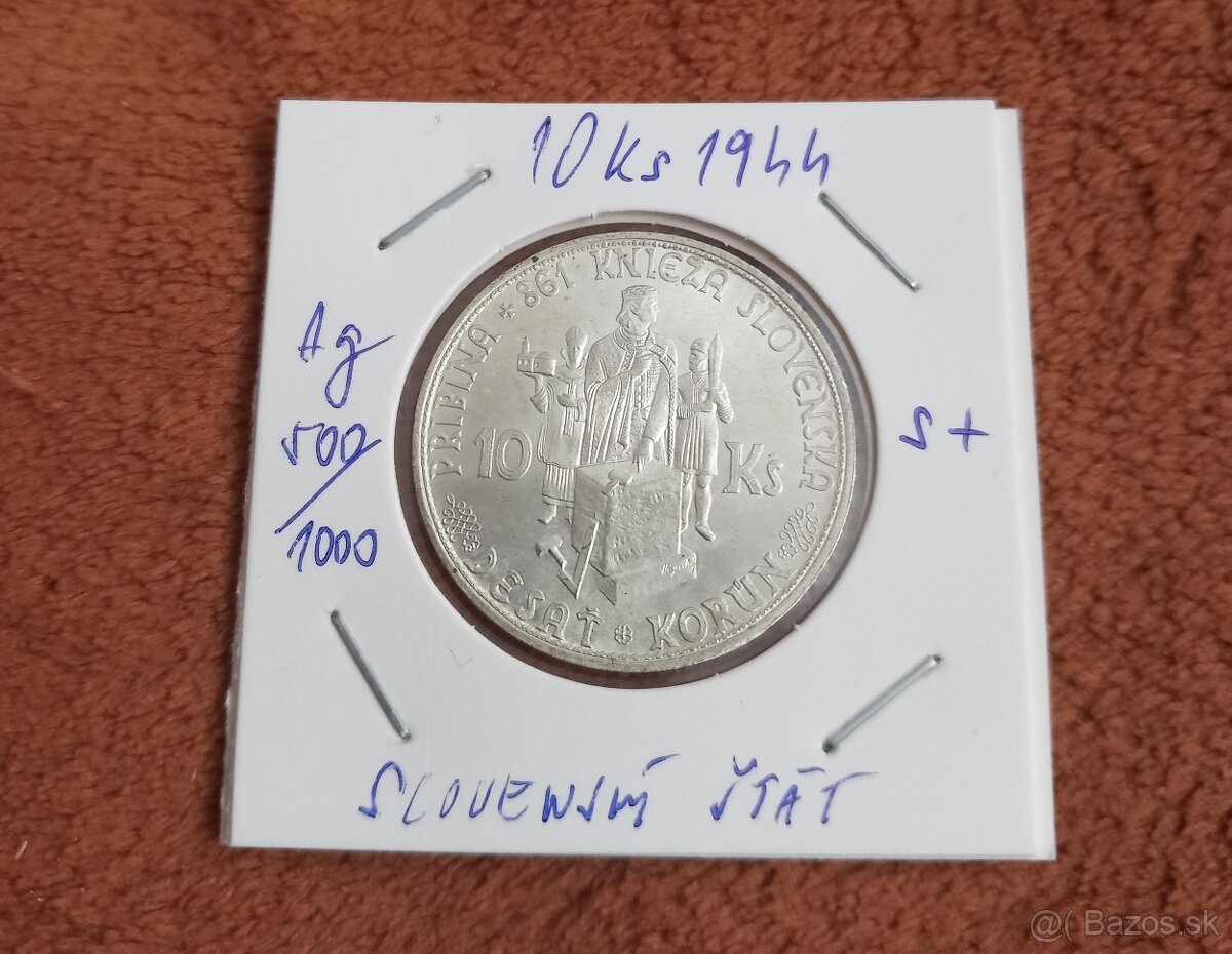 Predám mincu Slovenský štát 10 ks 1944 s +