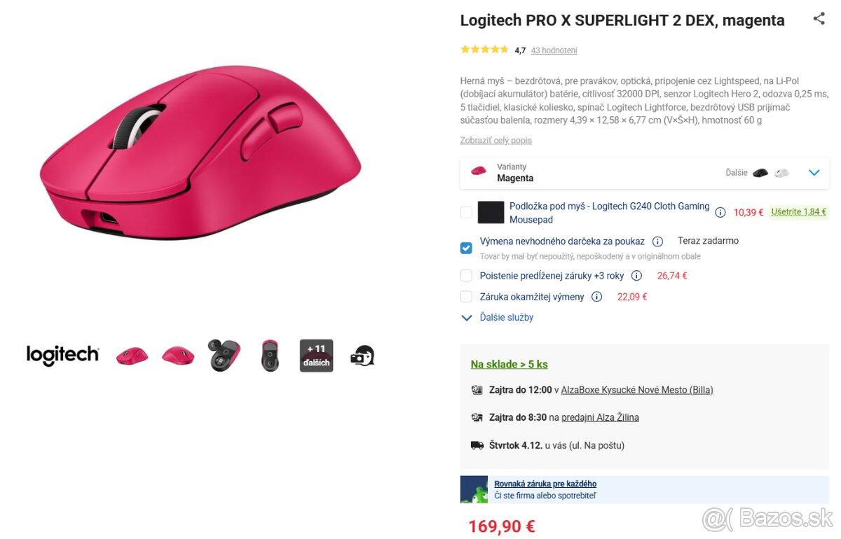 Logitech PRO X SUPERLIGHT 2 DEX, magenta