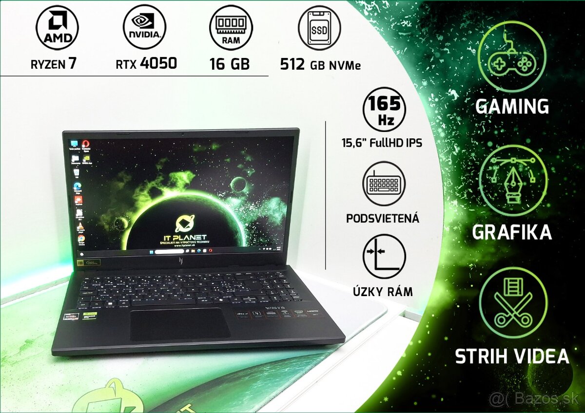 Acer Nitro V15 – Ryzen 7 / RTX 4050 / DDR5 – Herný NB