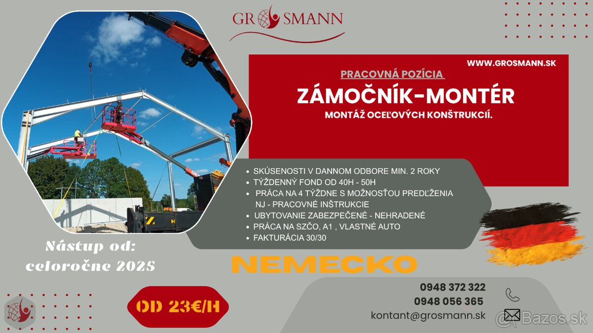 ZÁMOČNÍK/INŠTALÁTOR-Nemecko (montáž oceľových konštrukcií)