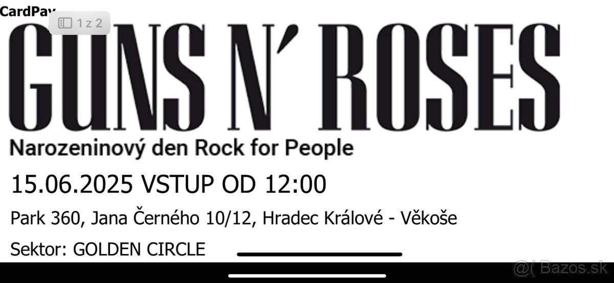 Predam listky na Guns N’ Roses 15.6.2025