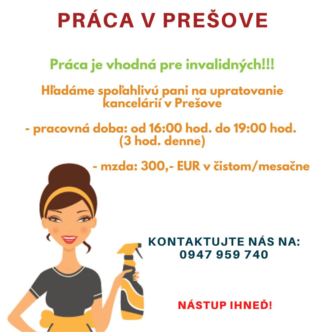 Upratovanie kancelárii v Prešove