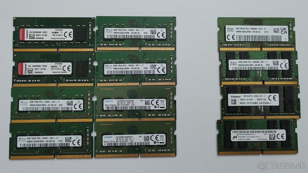 Predám DDR4 RAM do notebookov (SO-DIMM), rôzne modely.