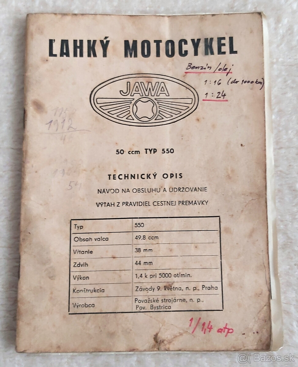 Jawa 550 návod na obsluhu