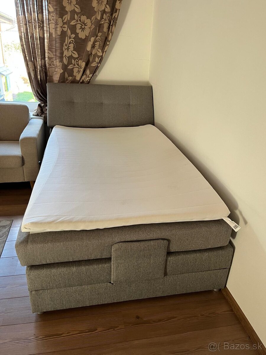 Elektrická polohovacia posteľ, boxspring, sivá, 120x200