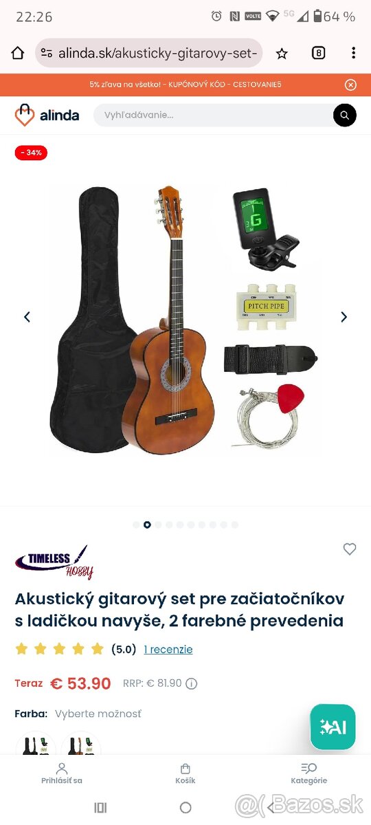 Akustický gitarový set pre začiatočníkov