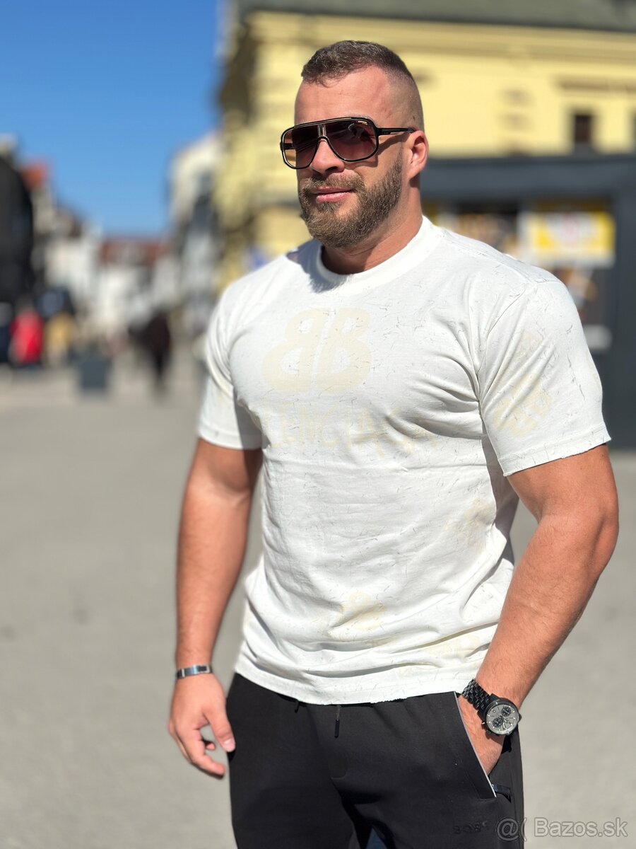 Luxusne tričko Balenciaga bielo žlto sivé