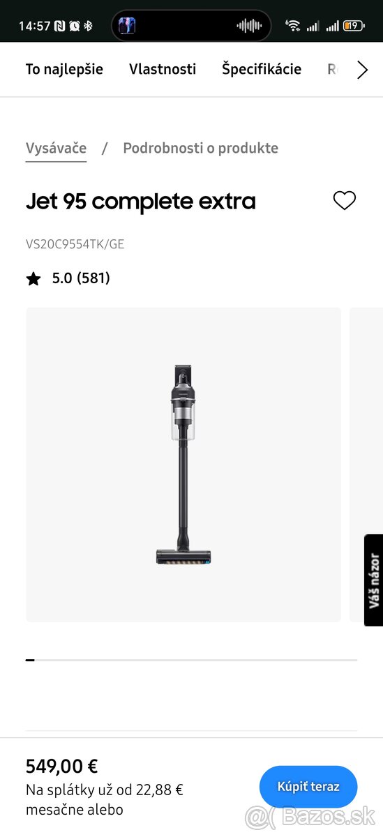 Samsung Jet 95 Complete Extra | NOVÝ KUS