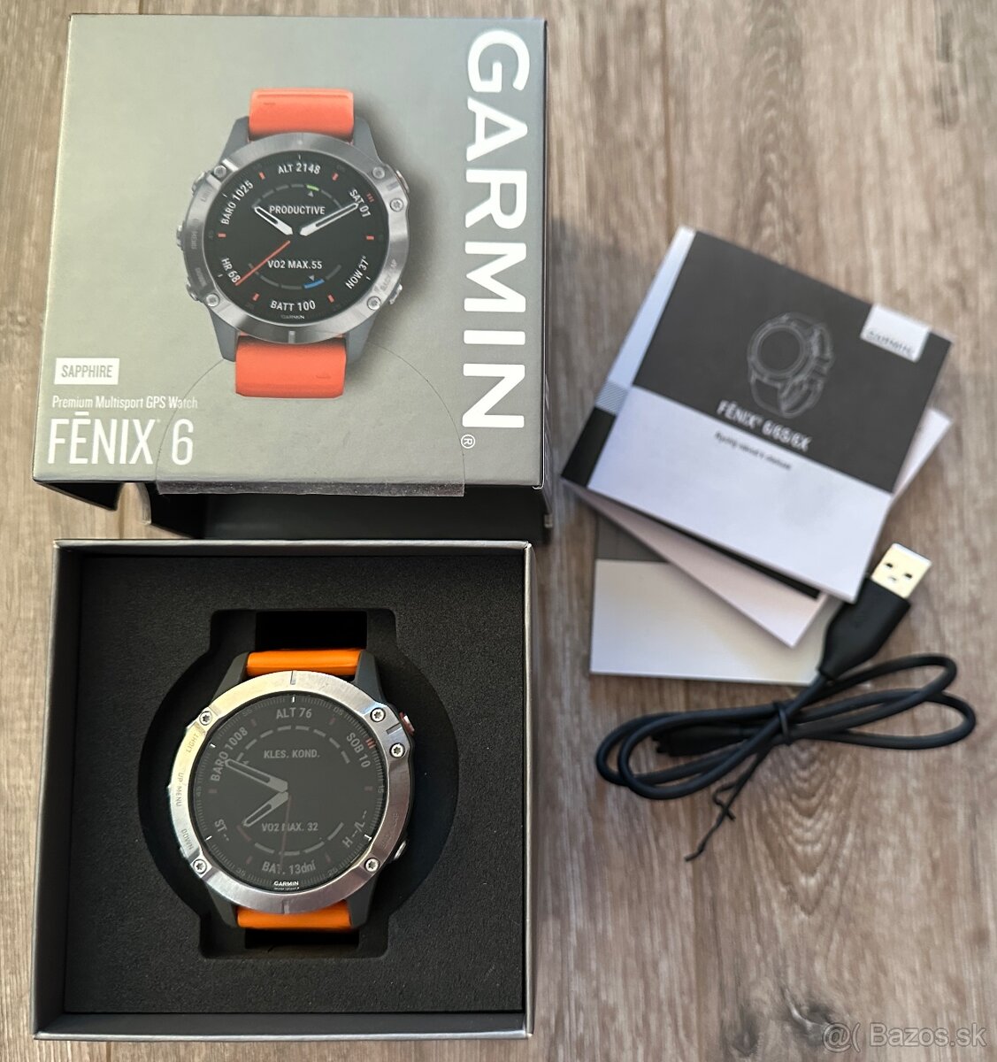 Garmin Fenix 6 Sapphire, Titanium/Orange