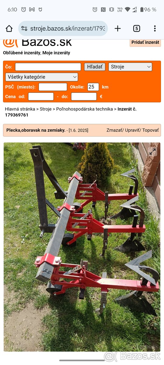 Oboravač na zemiaky a zeleninu