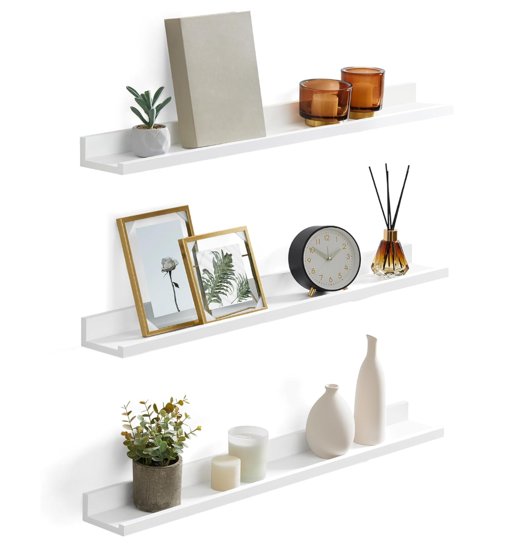 SONGMICS LWS081W01 – sada 3 políc, MDF, biele