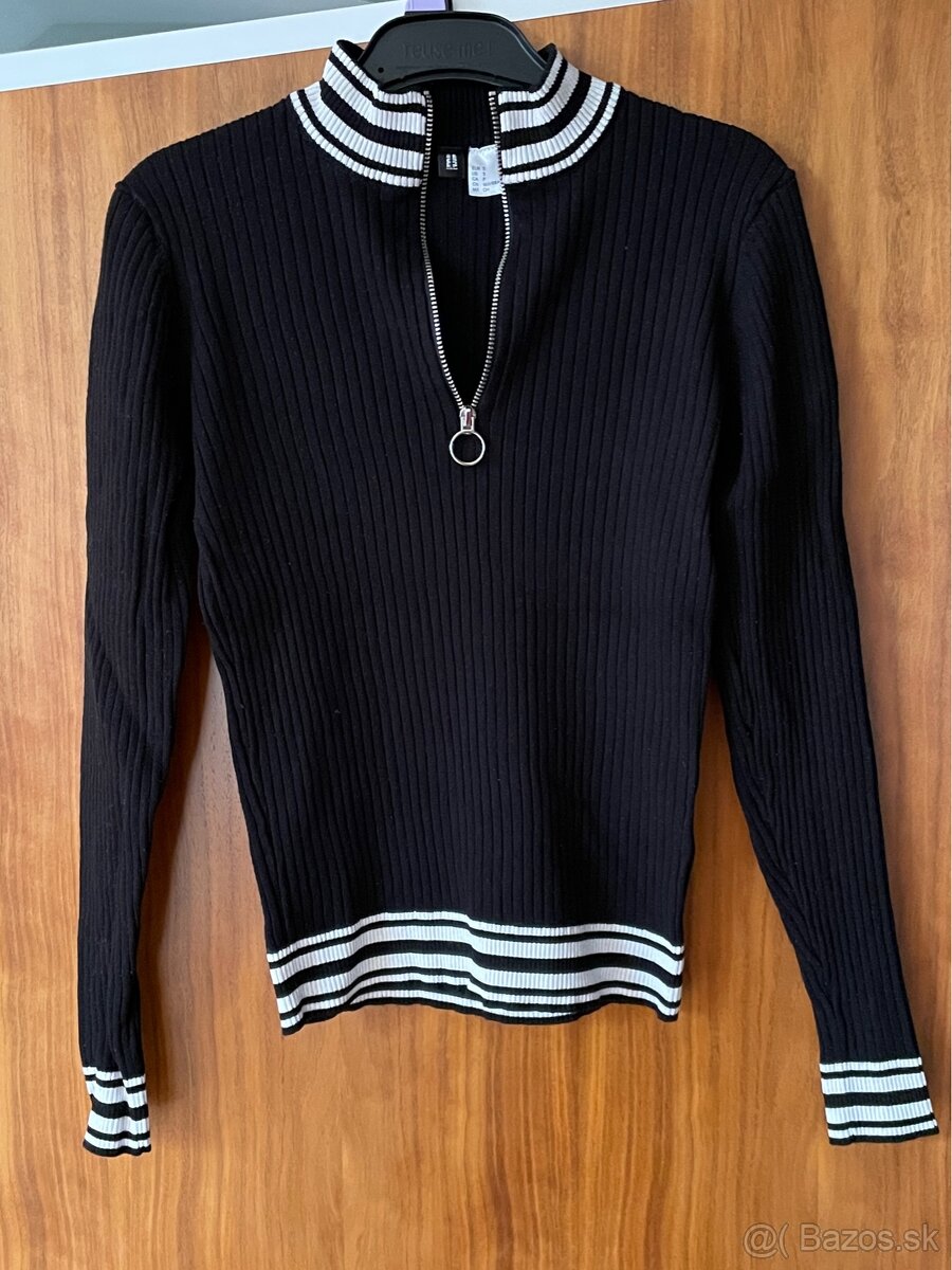 H&M čierny obtiahnutý crop dámsky rolák štvrtinový zips 36 S