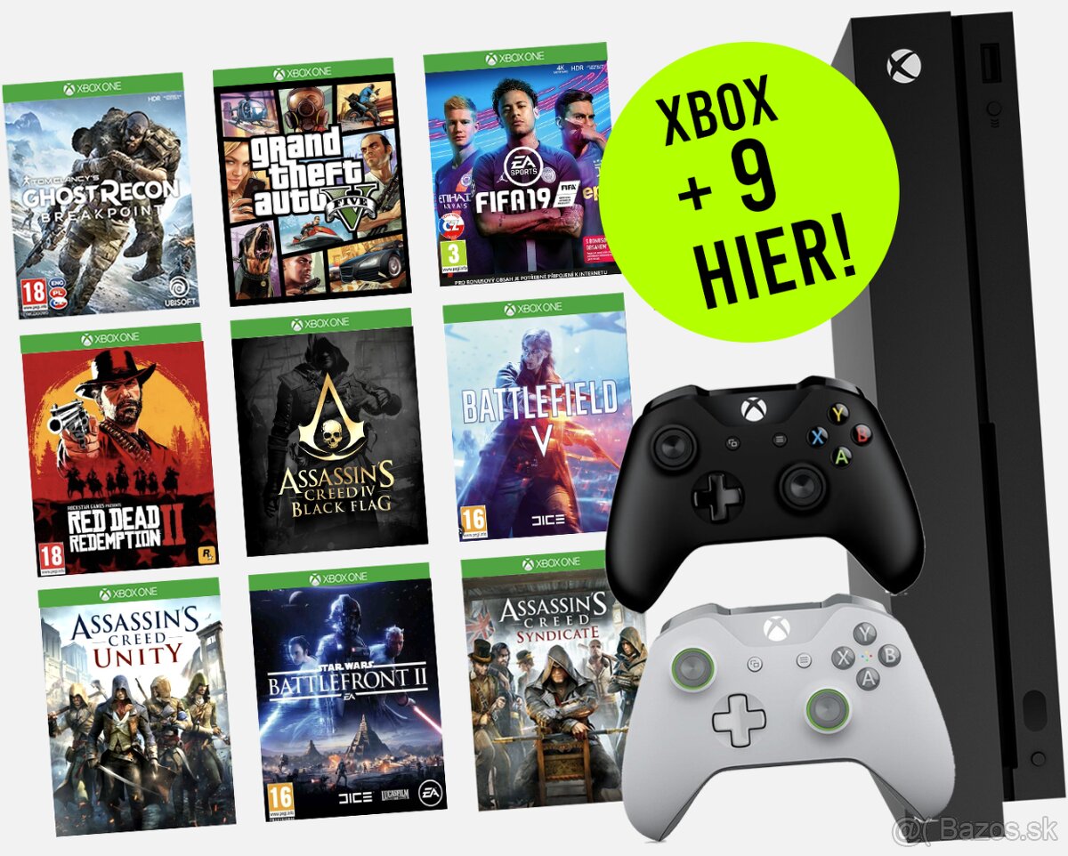 XBOX ONE X 4K 1TB + 9 TOP HIER🔥 + 2 OVLÁDAČE V SUPER STAVE