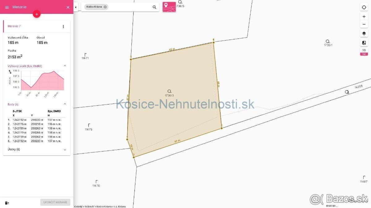 Pozemok Košice Krásna 2173 m2 stavebná parcela
