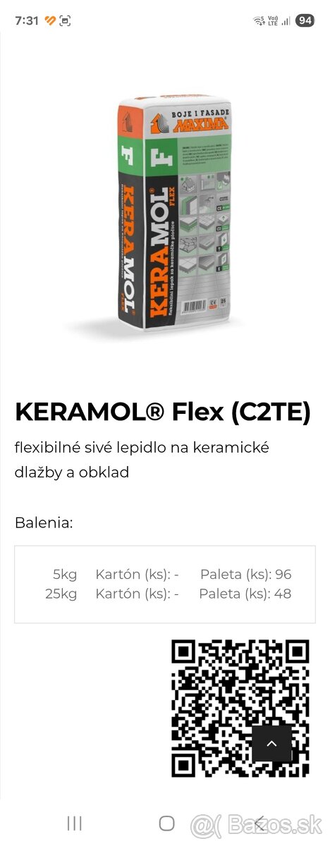 Flexibilné lepidlo C2TE, Maxima