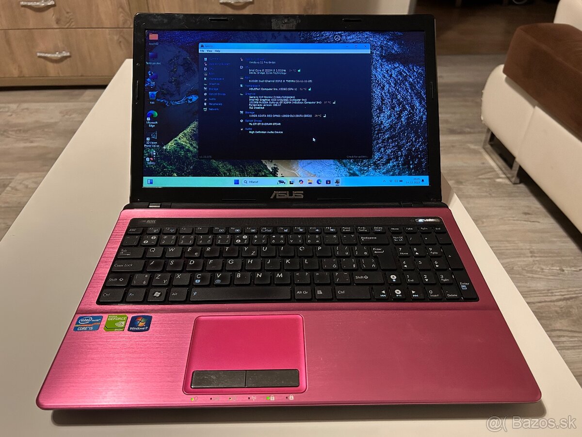 Asus K53sc ružový notebook s i5,8gb,128gb ssd,nvidia 520mx