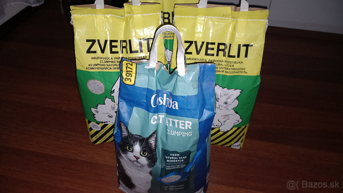 ✅ Piesok pre mačky - ZVERLIT (3x10 kg) + COSHIDA (12 kg) ✅