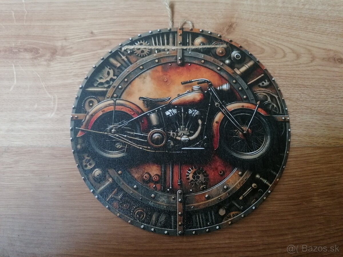 Drevená guľatá tabuľa Motorka