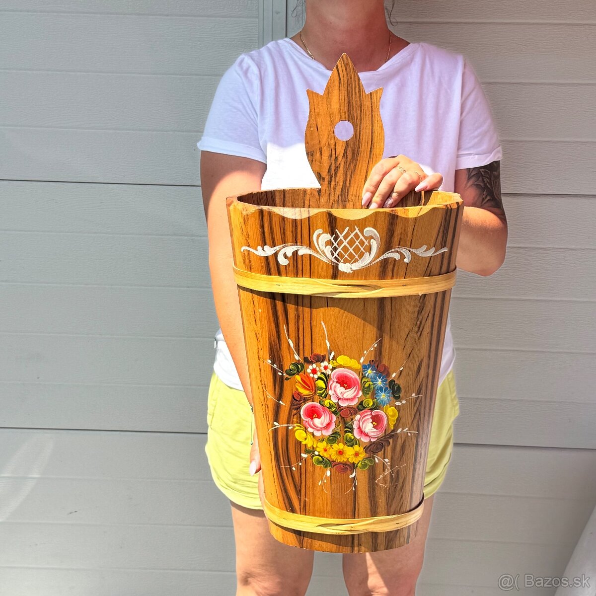 Dřevěná ručně malovaná nádoba selská štoudev