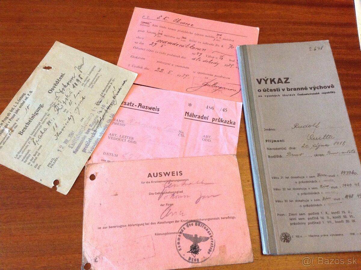 5x Protektorát Č. a M.-BRANEC,FOTBAL,POLÍCIA,LETCI,AUSWEIS