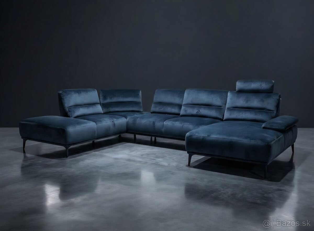 Kvalitna dymovo-modra zamatova sedacka (U-shape)