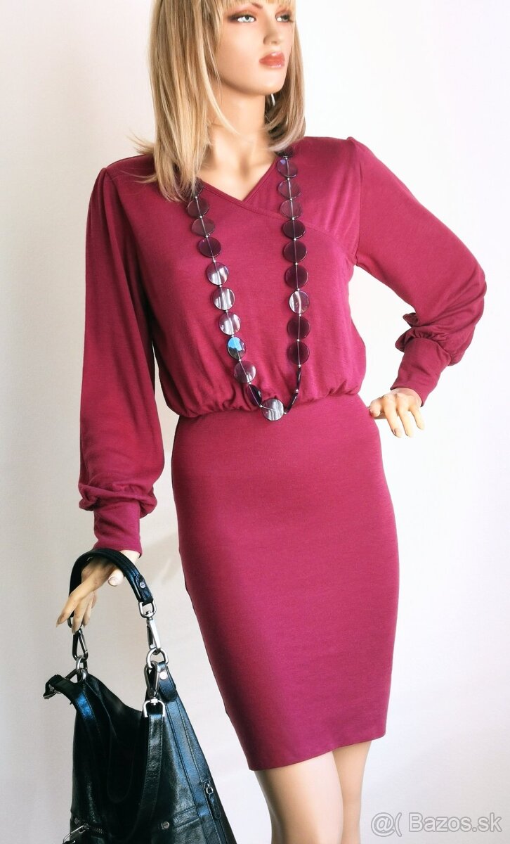 Elegantné merino šaty vo farbe bordó