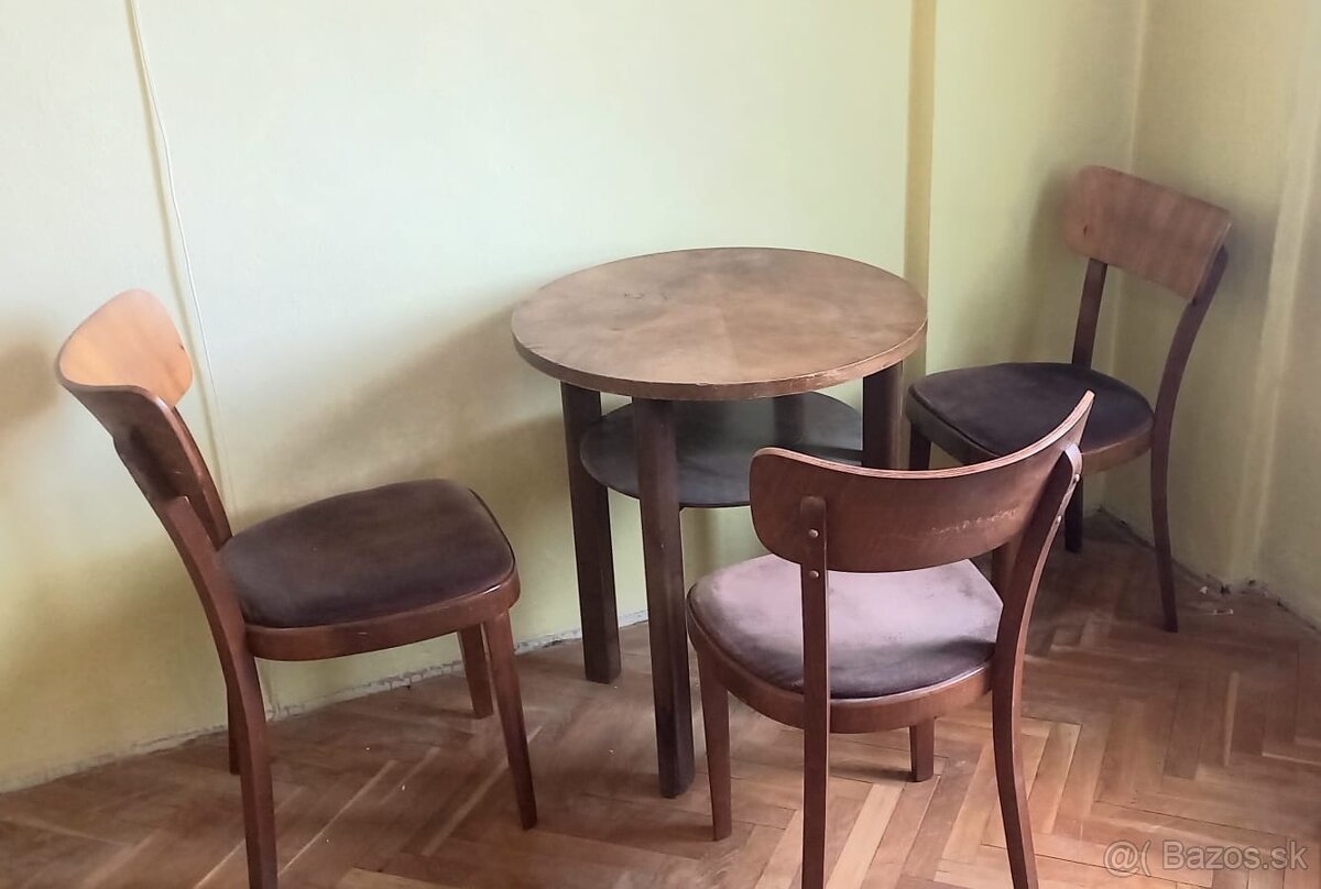 Retro stolík + 3 stoličky Tatra