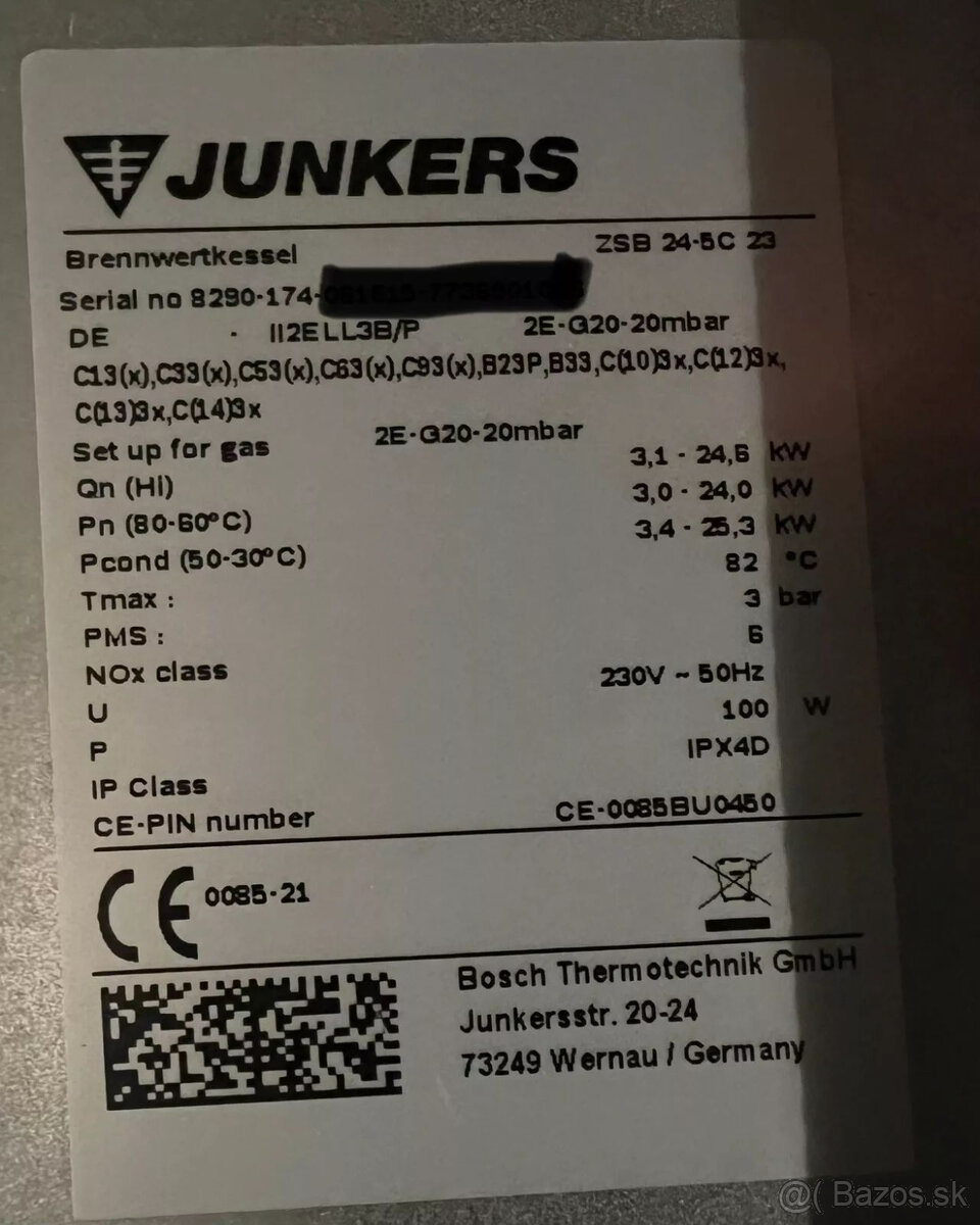Plynový kondenzačný kotol Junkers Cerapur HM ZWB ZSB 24-5C 2