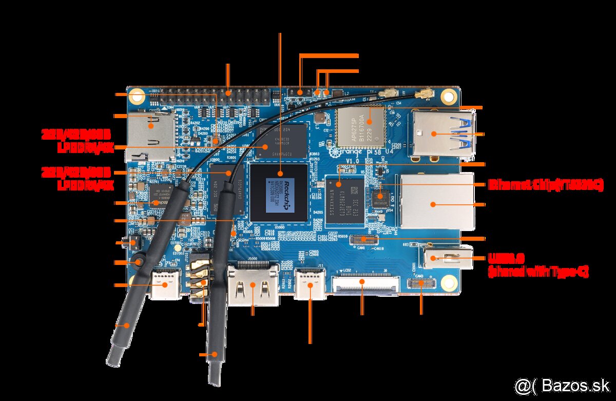 Orange Pi 5B - Wi-Fi6, 16GB  RAM,  256GB eMMC, proc 3588