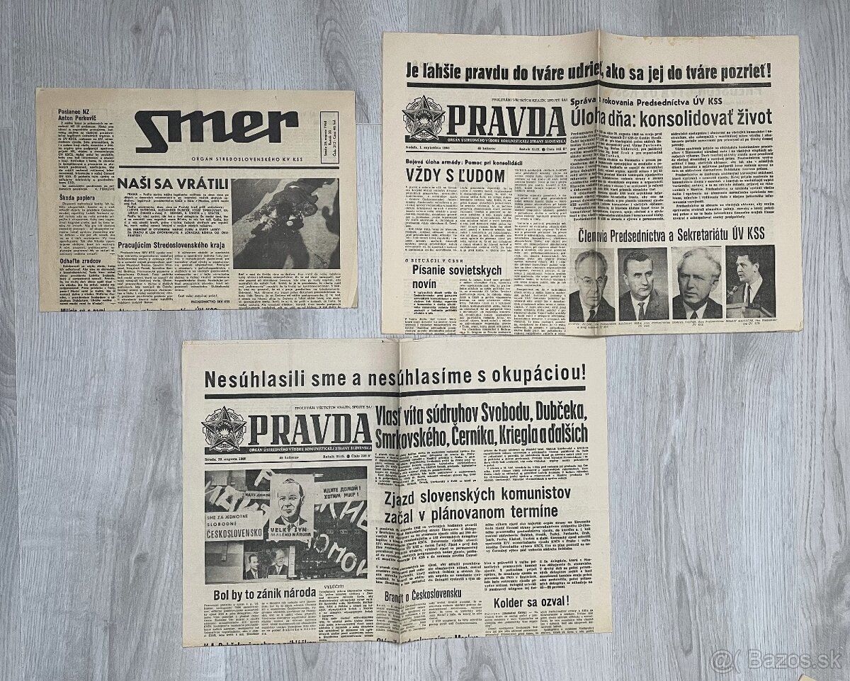 Noviny Pravda a Smer z 28.augusta a 1. septembra 1968