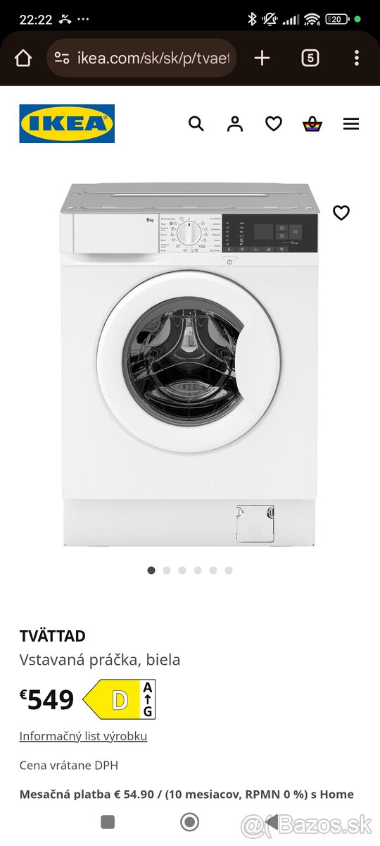 Nova vstavana pracka IKEA TVATTAD