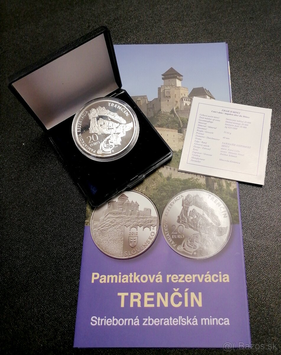 20 euro, Trenčín, PROOF, striebro, Slovensko, 2012