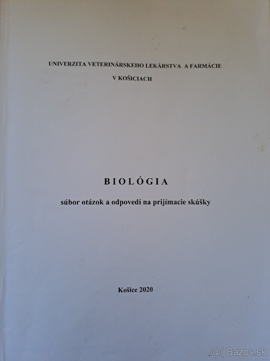 UVLF- BIOLÓGIA súbor otázok a odpovedí na prijmacie skúšky