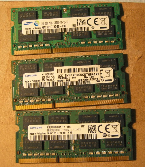 3x Notebookové pamäte RAM DDR3 8GB
